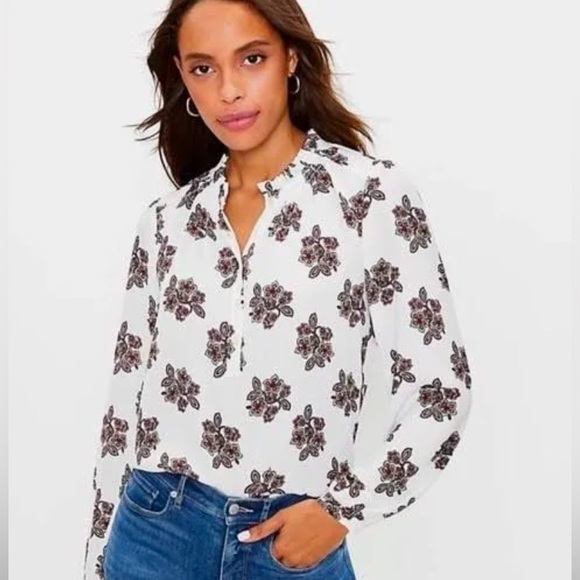 LOFT Tops - LOFT Geo Henley Tunic Blouse
